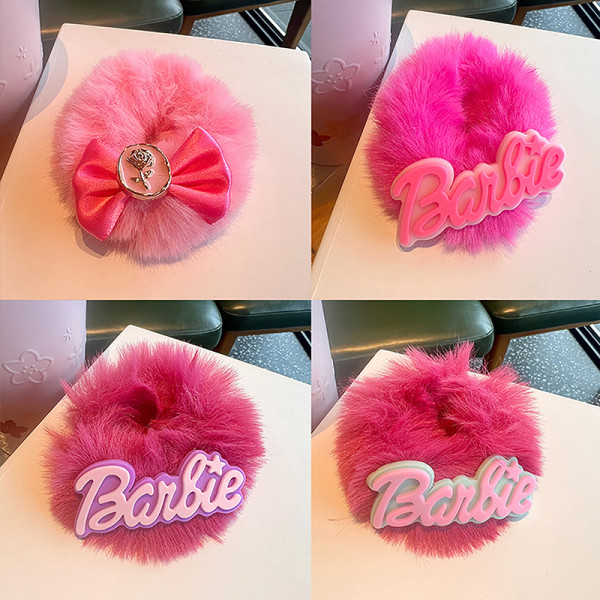 Barbie Bow Knot Plysch hårslinga tjejer Rosa hårrep Huvudbonader A A2