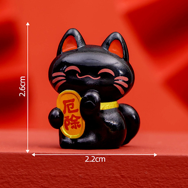 Tecknad Lucky Cat Utsökt Harts Ornament Present Hantverk Miniatur Black