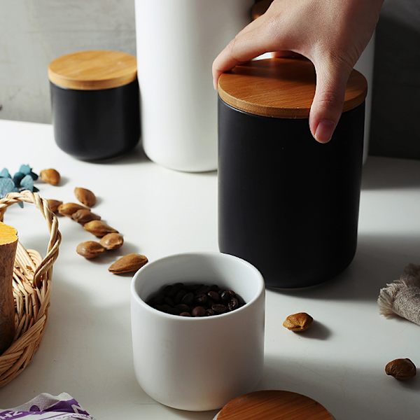 Keramisk förvaringstank förseglad kaffeförvaringsflaska med trälock A4