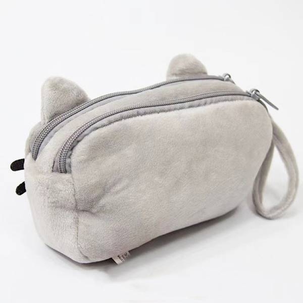 Kawaii Plush Cat Case Två lager e Cartoon Pencil Bag St