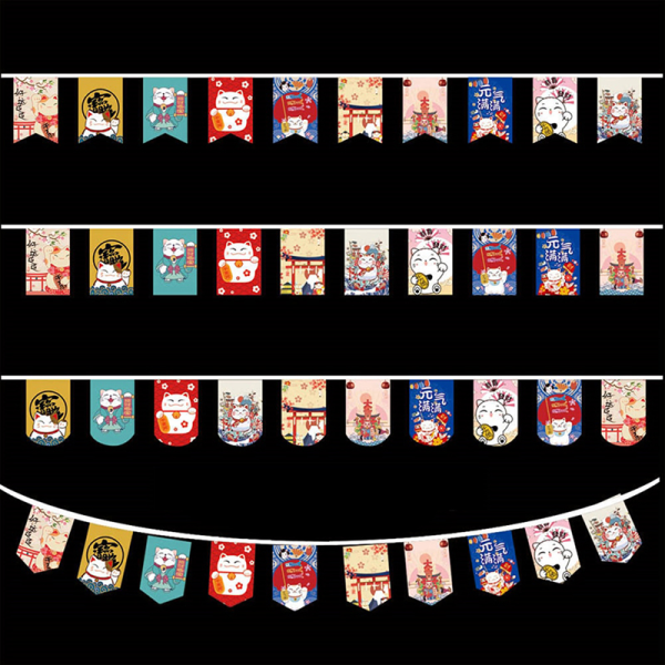 Stil Lucky Cat Hanging String Flag Sushi Restaurant Bunting B C