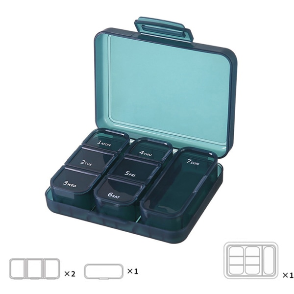 7Grids Pill Box Tablett Behållare Organizer Case Medicin Green