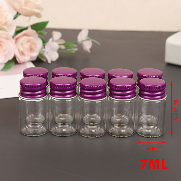 10st 5/7/10/14/18/20/26ML Små glasburkflaskor med Aluminiu 22*40mm,7ML