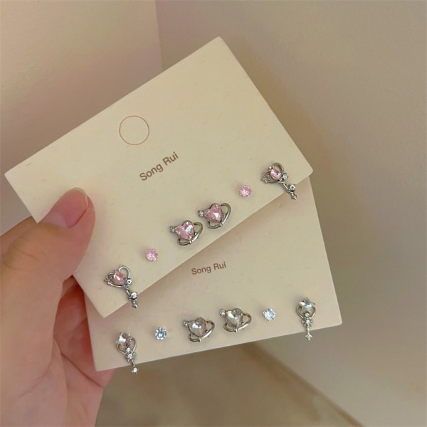 6 st/ set Fashion Heart Bowknot Zircon Stud örhängen för kvinnor J A3