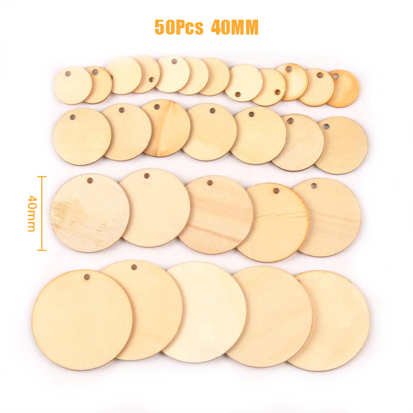 50 st Runda träcirklar Naturliga skivor Tomma skyltar Hantverk Par 40mm