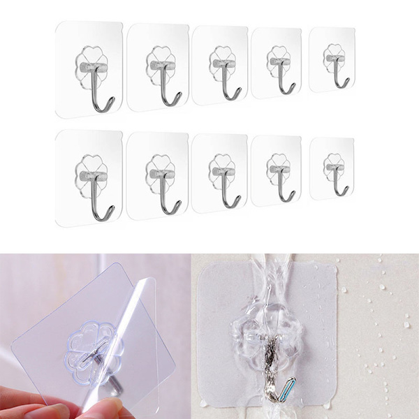 10st Transparent sömlös självhäftande krok Stickande väggkrok Han