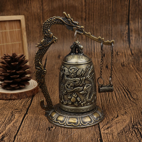 Metal Bell snidad drake buddhistisk klocka Lycka till prydnad hem A