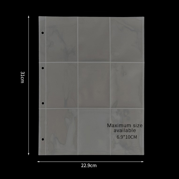 10st A4 Fotoalbum Refill Sidor Filskydd 4 Hål Pärm 9grids