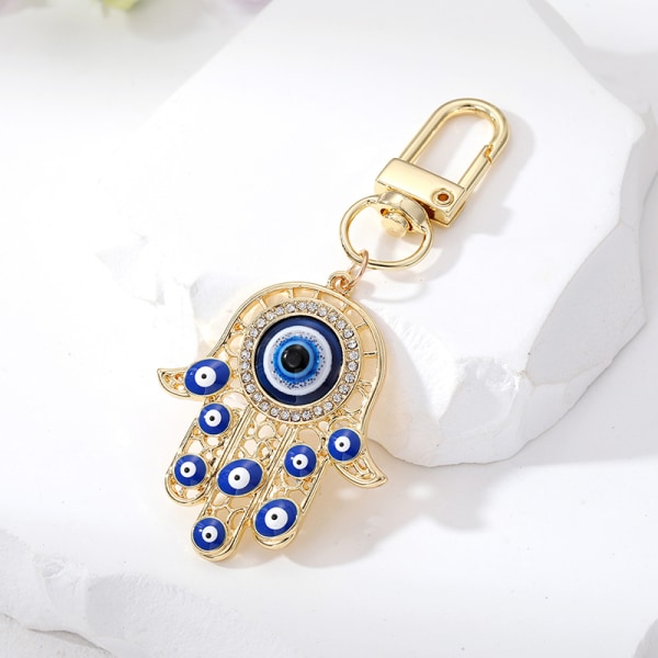 Fatima Hand Blue Turkish Evil Eye Emalj Nyckelring Lucky Keyring A4