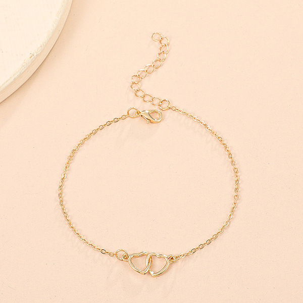 Ins Fashion Silver Färg Double Heart Anklet för kvinnor Bling Ho A2