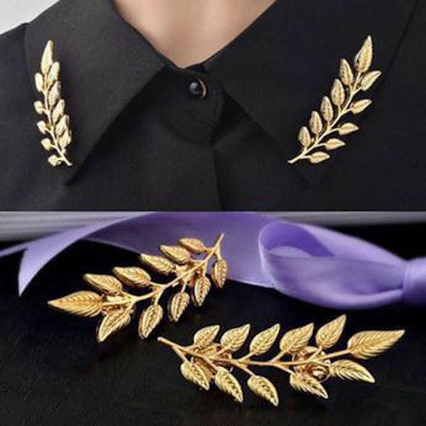 1 Par Trendig Suit Skjorta Krage Pin Leaf Alloy Broscher Kläder Gold