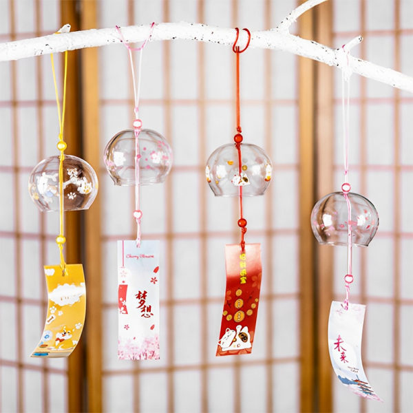 Wind Bell Sakura mönster Wind Chimes Handgjorda Glas Furin Hem A5