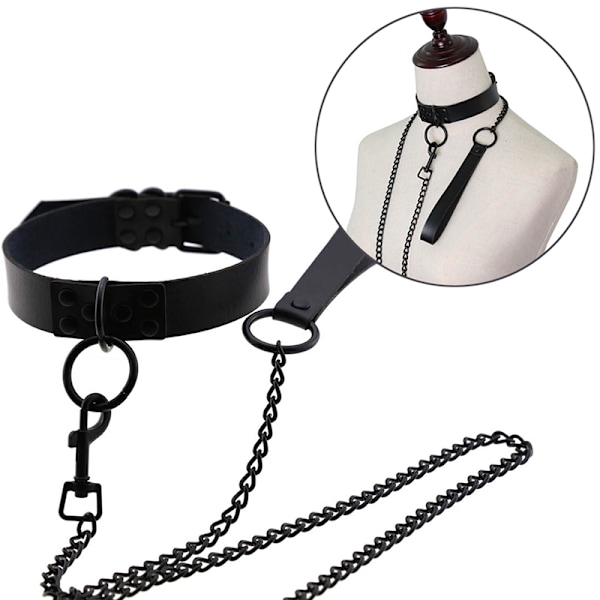 Punk Gothic Rivet Alternative PU-läderkrage dragrep B Black