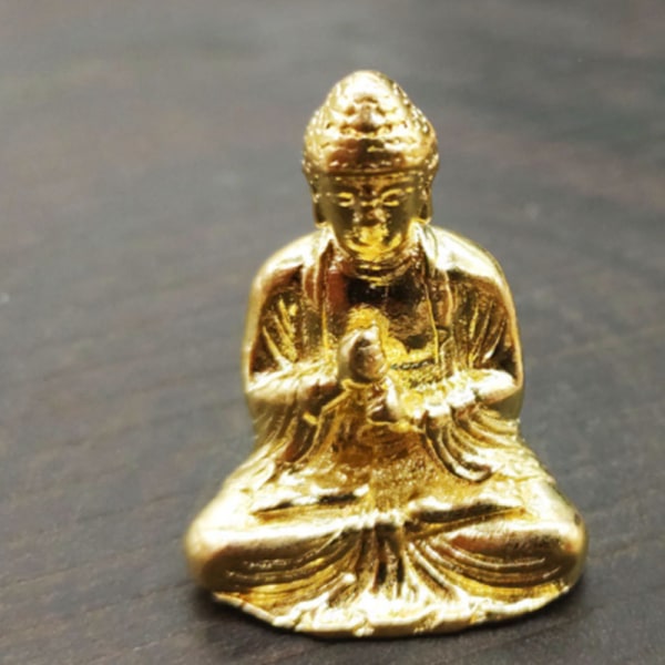 Ren mässing Miniatyr Shakyamuni Buddha Dekoration Heminredning Gold