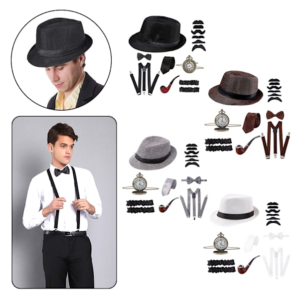 Halloween 1920-tals Cosplay-kostym Gatsby Masquerade Hat Pocket Wa J