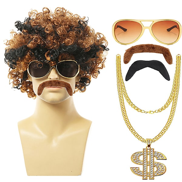 1 set herrkort curly syntetisk cosplay peruk 70-talet 80-talet Disco Hal A1