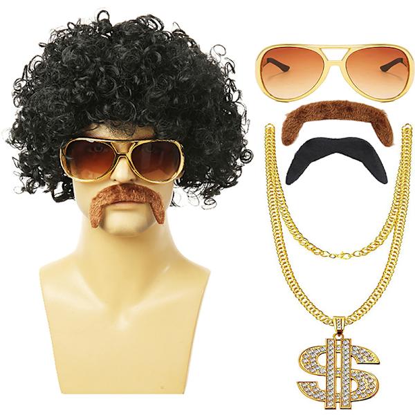 1 set herrkort curly syntetisk cosplay peruk 70-talet 80-talet Disco Hal A1
