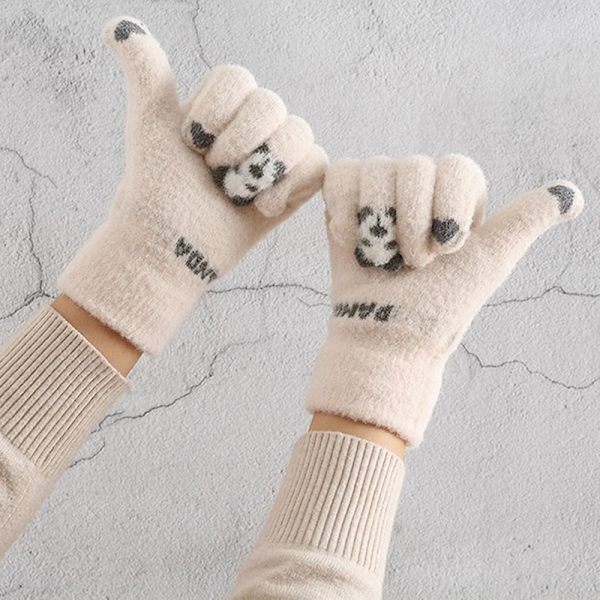 Varma vinter Touch Handskar Stretch Stickade Vantar Ull Full Finger Gray