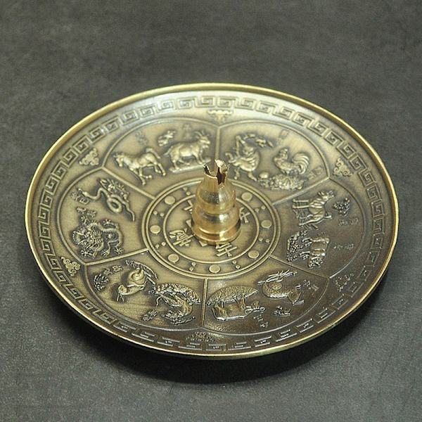 Dragon And Phoenix Brons rökelsebricka Tolv Zodiac Antik In 3