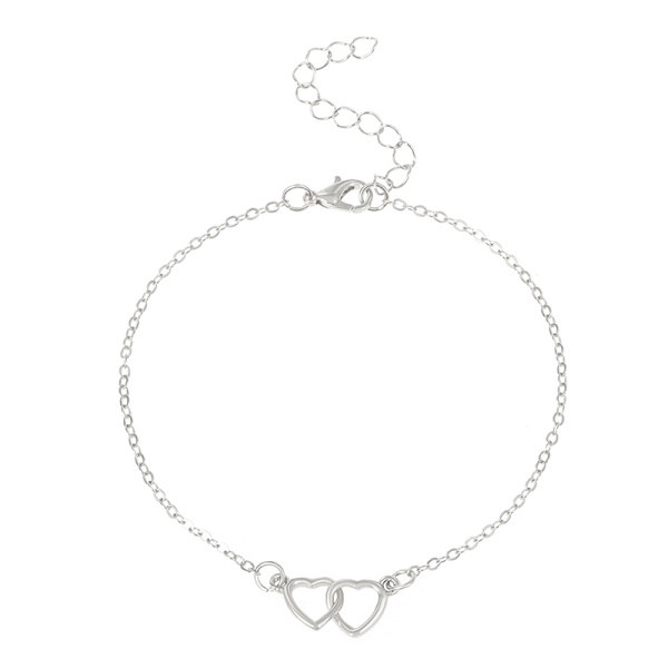 Ins Fashion Silver Färg Double Heart Anklet för kvinnor Bling Ho A2