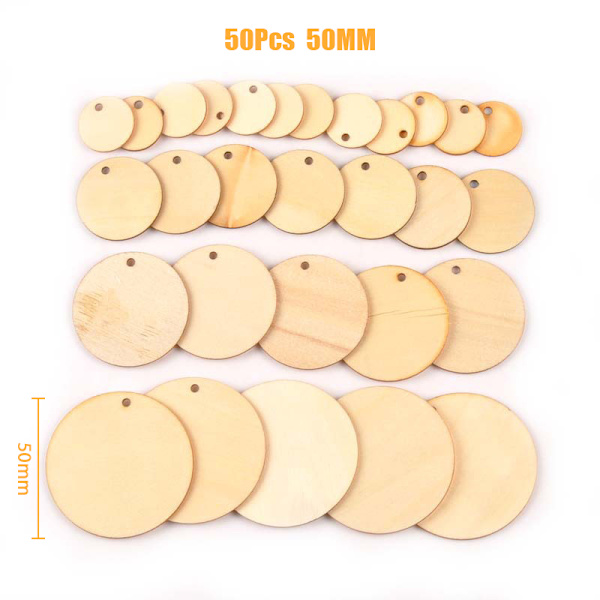 50 st Runda träcirklar Naturliga skivor Tomma skyltar Hantverk Par 20mm
