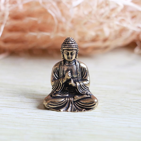 Ren mässing Miniatyr Shakyamuni Buddha Dekoration Heminredning Gold
