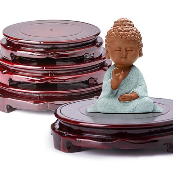 Real Solid Wood Carving Vas Base Stone Buddha Flowerpot Wood C A5