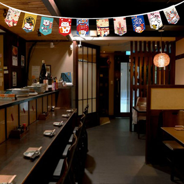 Stil Lucky Cat Hanging String Flag Sushi Restaurant Bunting B C
