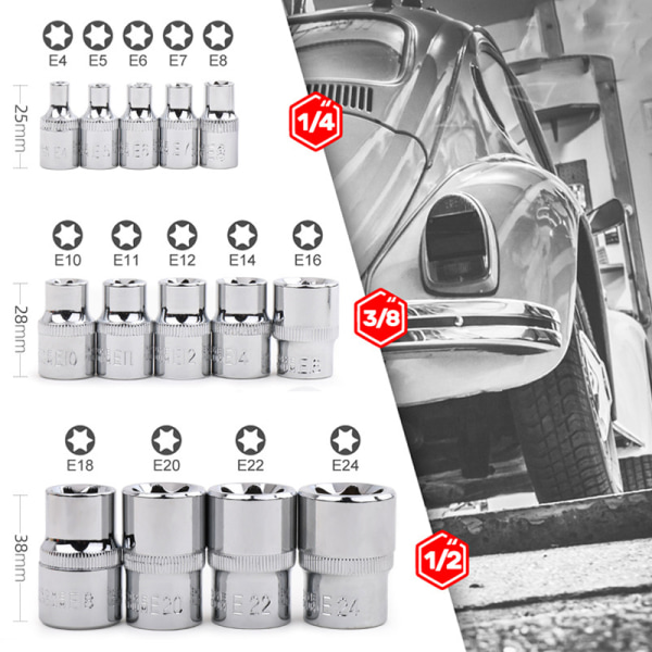 14st E Typ Torx Star Kvinnlig Bit Socket Set Wrench Sockets E4-