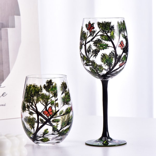 Four Seasons Trees Wine Glasses Goblet Creative Printed Round G winter