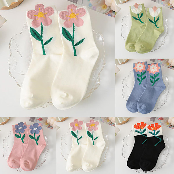 Bomull Damstrumpor Casual Andas n Style Cartoon Flower Ca White