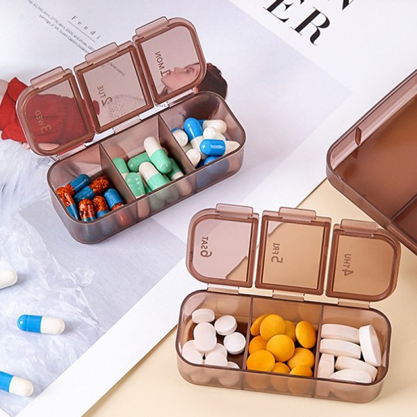 7Grids Pill Box Tablett Behållare Organizer Case Medicin Brown