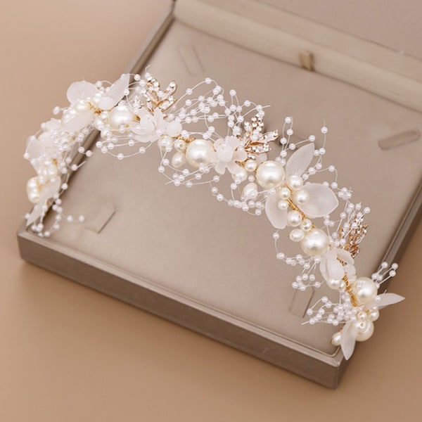 Pearl Flower Pannband Bröllopshuvudbonad Wedding Crown Fashion A4