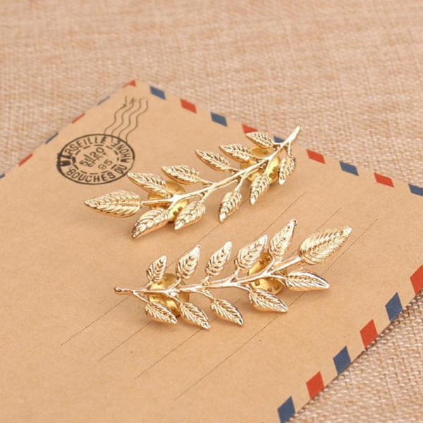 1 Par Trendig Suit Skjorta Krage Pin Leaf Alloy Broscher Kläder Gold