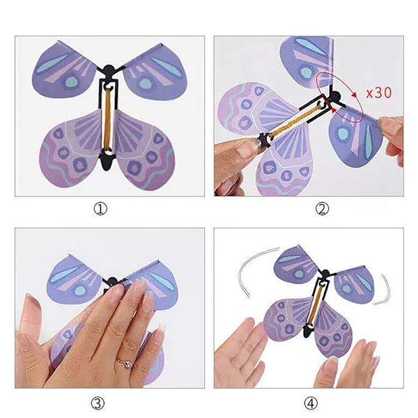 5 st Magic Clockwork Flying Butterfly gummiband Driven Magic C