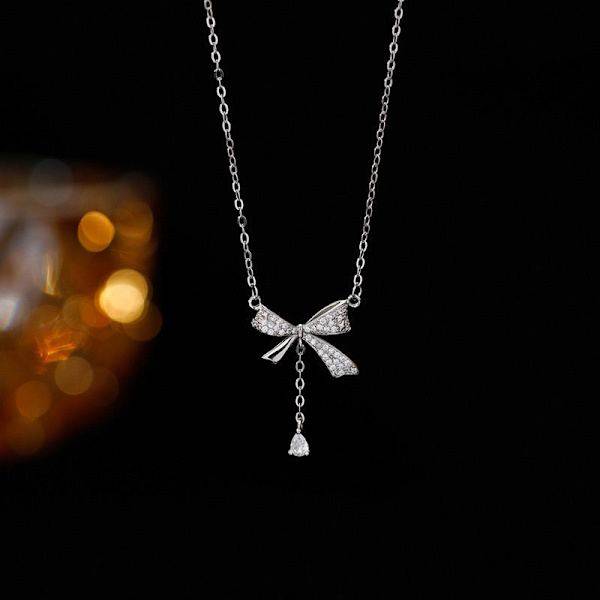 n stil bowknot tofs hänge halsband mode zirkon nyckelben