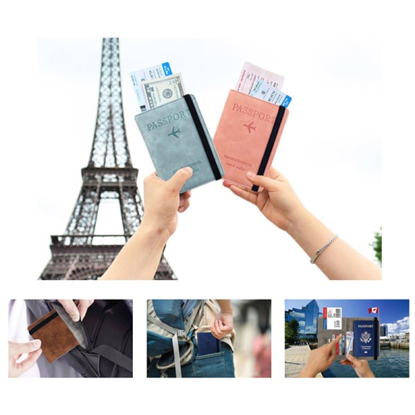 PU RFID Passport Cover Kredit ID-kort plånbok Vattentät dokument Light blue