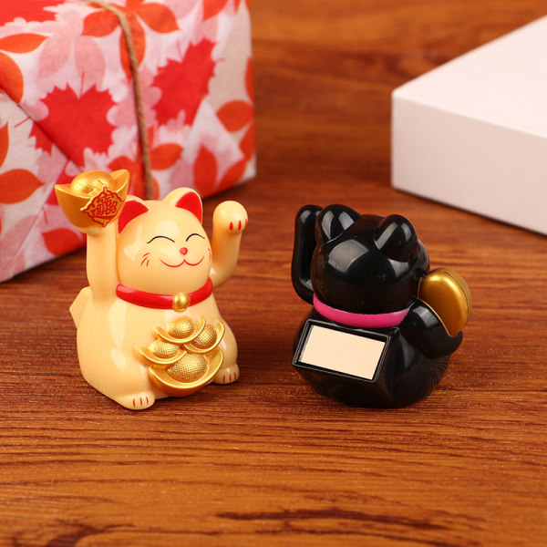 1st Mini Solar Powered Lucky Cat och Lucky Cat Home Car Decor Gi E