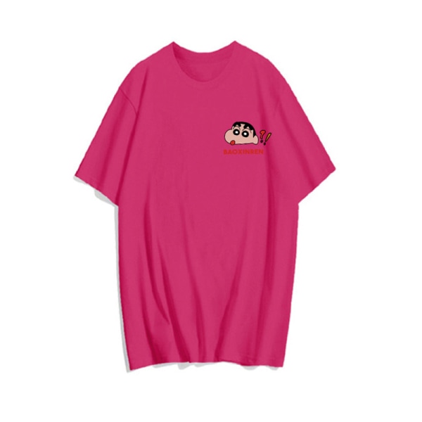 T-shirt med printed för kvinnor med rund hals, kort ärm Casual T Rose red L