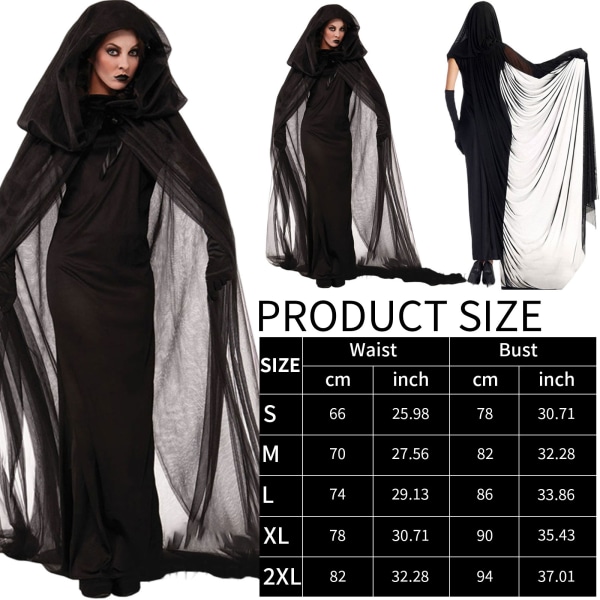 2023 Halloween-kläder spökbrud häxa vampyr cosplay. Black L