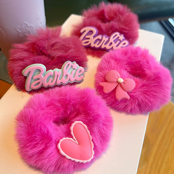 Barbie Bow Knot Plysch hårslinga tjejer Rosa hårrep Huvudbonader A A2