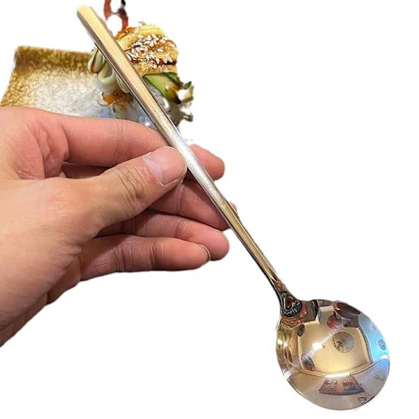 Rostfritt Stål Stort Huvud Runt Sked Nät Röd Gyllene Middag Lång Gold