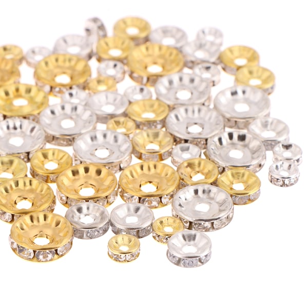 100 st Silver Gold Crystal Rhinestone Rone Spacer Beads DIY 5/7 gold-10mm