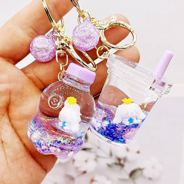 Cartoon e Keychain Quicksand Key Chain Akryl Nyckelring Bag Pend A4