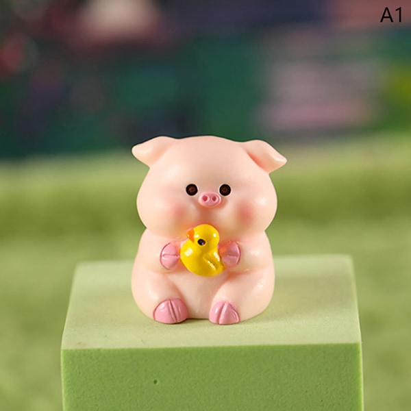 Mini e Pig Figurine Djurmodell Moss Micro Landscape Home Deco A4