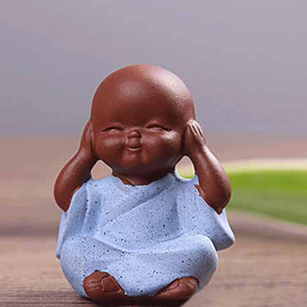 Liten Buddha Staty Munk Lila Clay Tea Pet Figurine Hantverk A