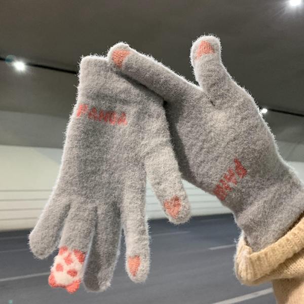 Varma vinter Touch Handskar Stretch Stickade Vantar Ull Full Finger Gray