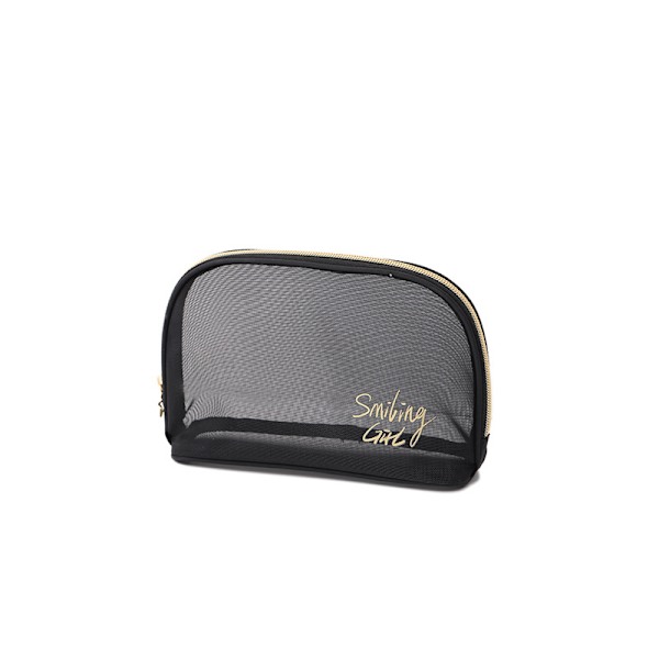 Svart mesh kosmetisk väska kvinnor resor Casual dragkedja case Organiz Semicircle bag