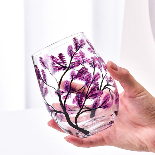 Four Seasons Trees Wine Glasses Goblet Creative Printed Round G the spring
