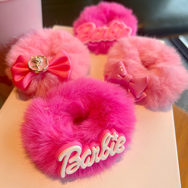 Barbie Bow Knot Plysch hårslinga tjejer Rosa hårrep Huvudbonader A A2